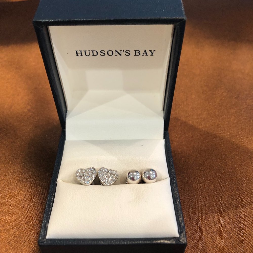 Hudson's Bay Heart Sparkle Stud and Silver Stud Set. - Picture 1 of 4